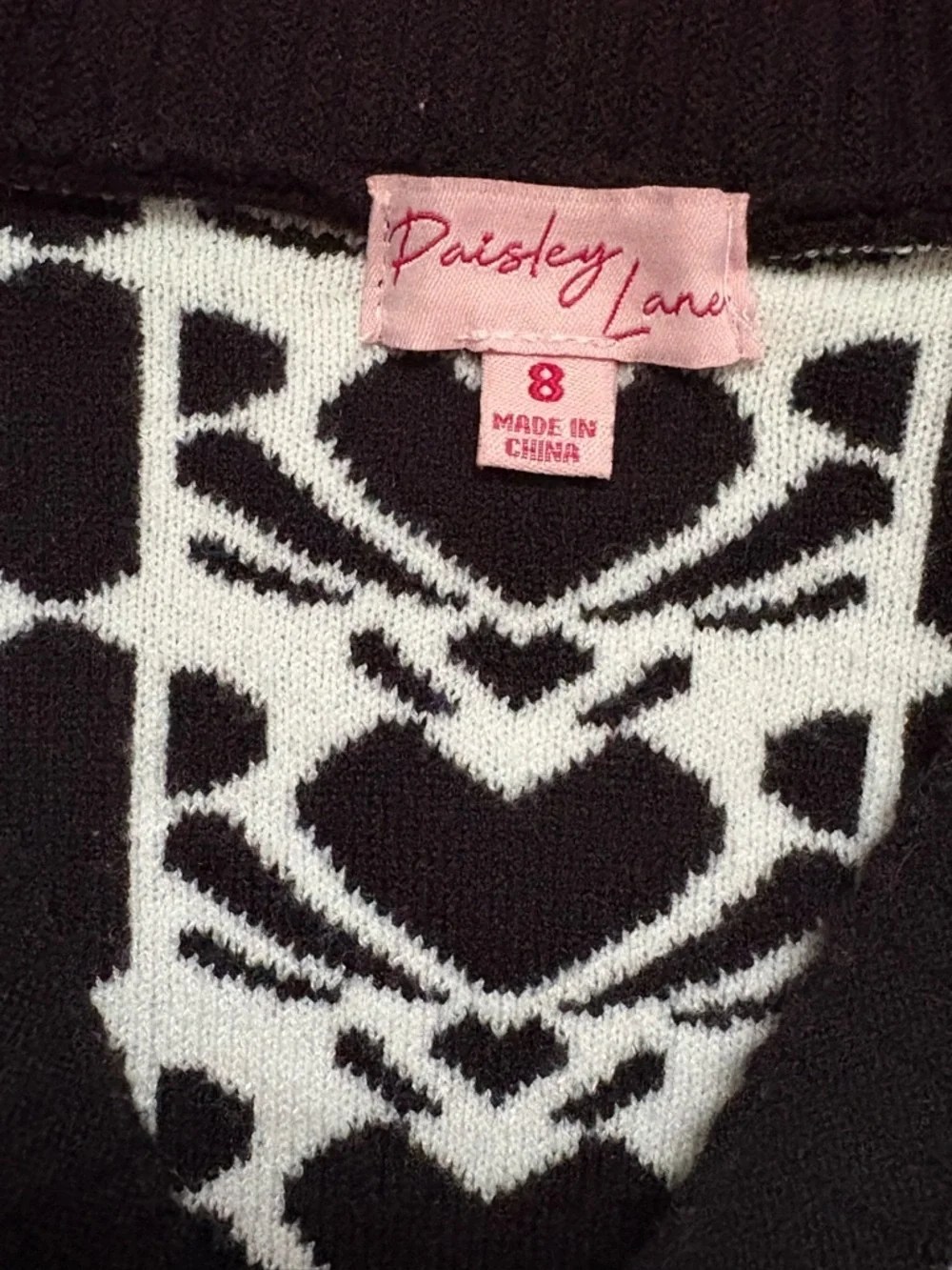 Paisley lane  Black & White Heart Jacquard Cardigan
